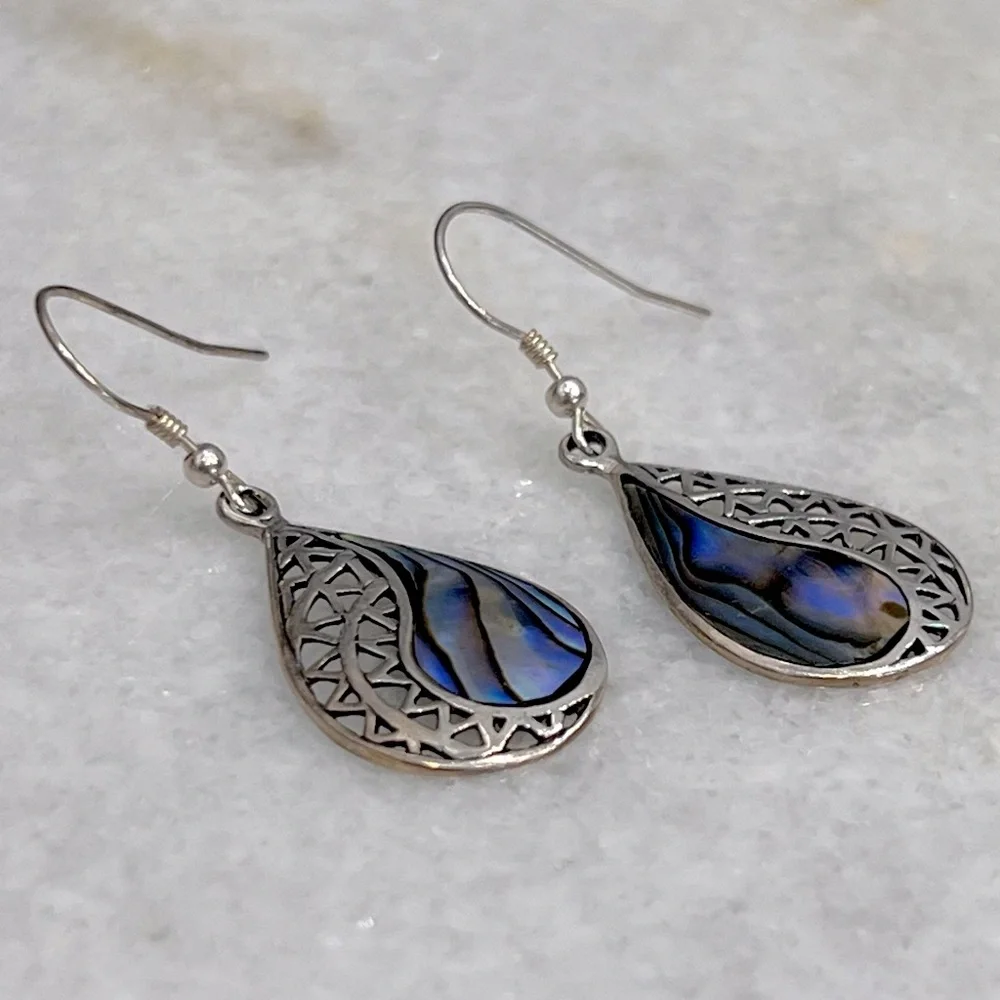 Abalone Shell Sterling Silver Dangle Earrings - Picture 4 of 11